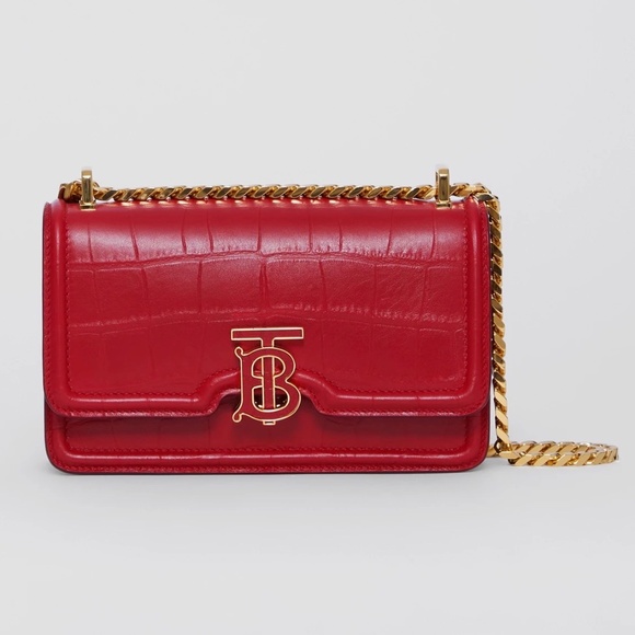 Burberry Dark Carmine Red Croc Embossed TB Chain Strap Crossbody Bag - Picture 10 of 15